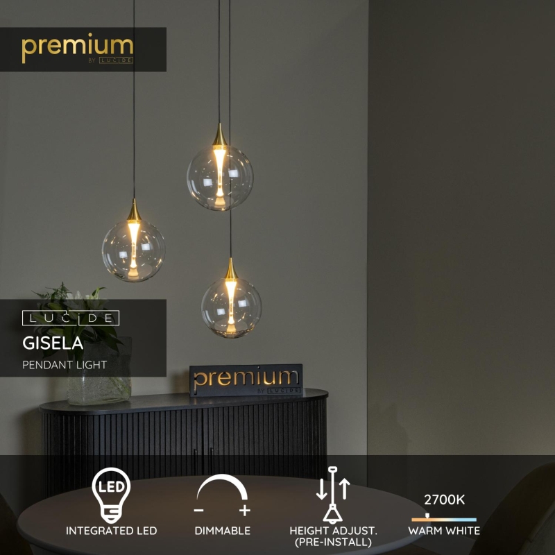 Lucide GISELA - Závesné svietidlo - Ø 36 cm - LED Rozm. - 3x3,6W 2700K - Transparent